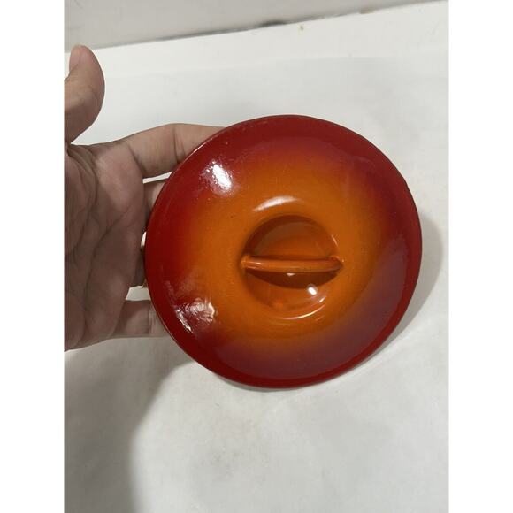 Le Creuset Flame Orange Enameled Cast Iron Pan Small Lid L Fits 4.5” Lid Only - Picture 2 of 7